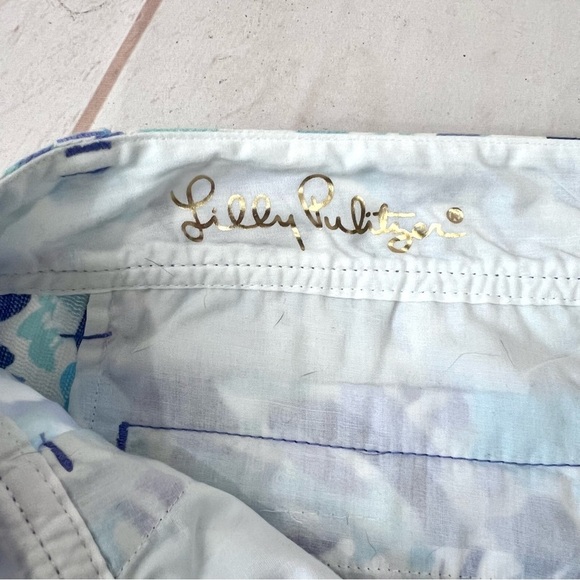 Lilly Pulitzer The Walsh Ink Print Periwinkle Sea Green Cotton Shorts - Picture 9 of 13